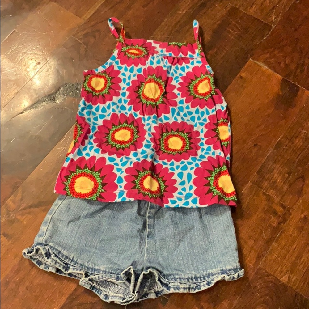 Hanna Andersson jean shorts and tank, size 90